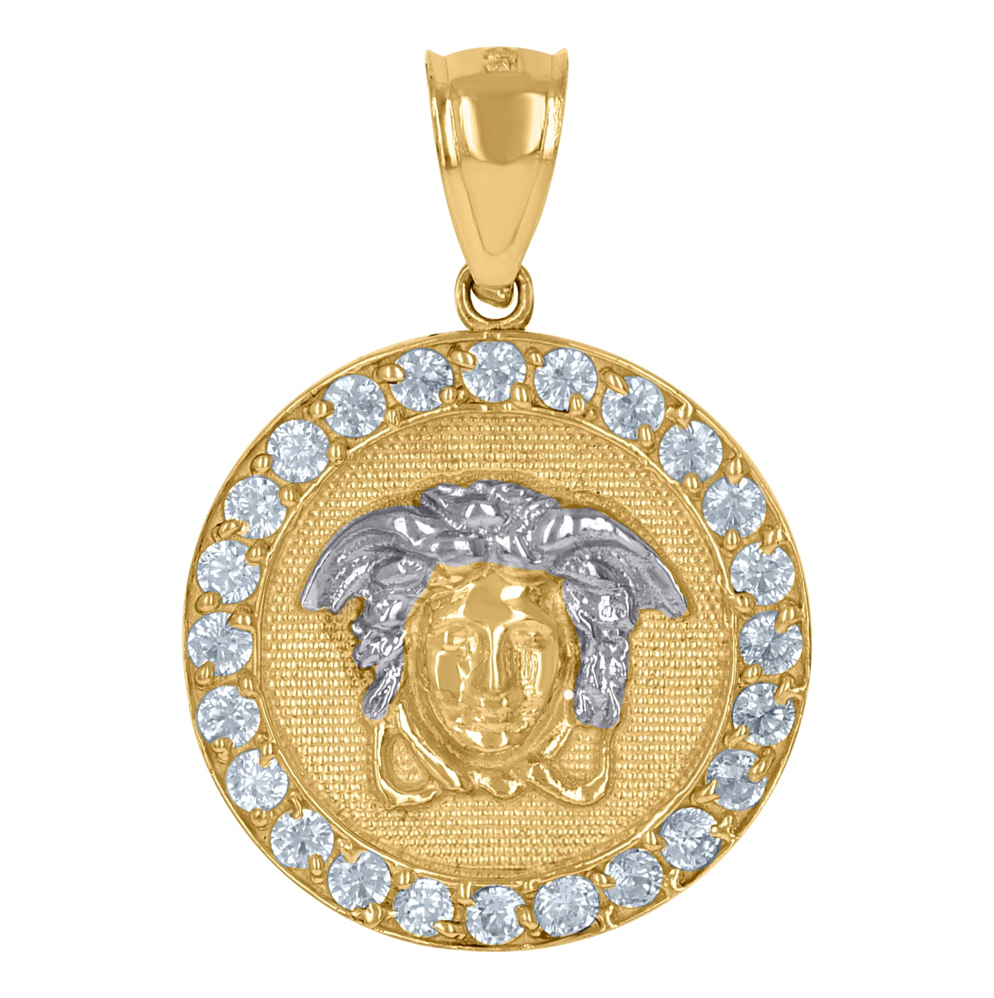 10K Two-tone Gold Mens Cubic-Zirconia Medusa Egyptian Fashion Charm Pendant