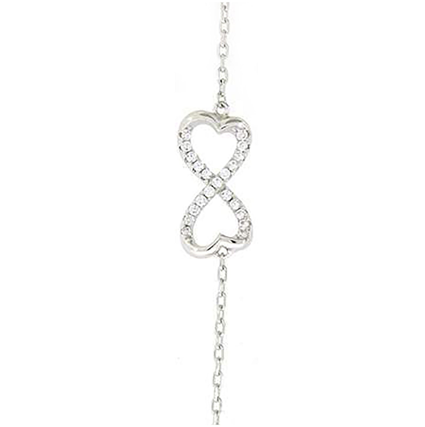 Sterling Silver Womens Cubic Zirconia Rolo Link Infinity Heart Bracelet