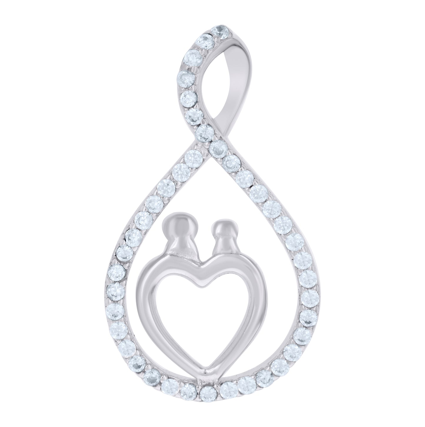Sterling Silver Womens Cubic Zirconia Heart Charm Pendant