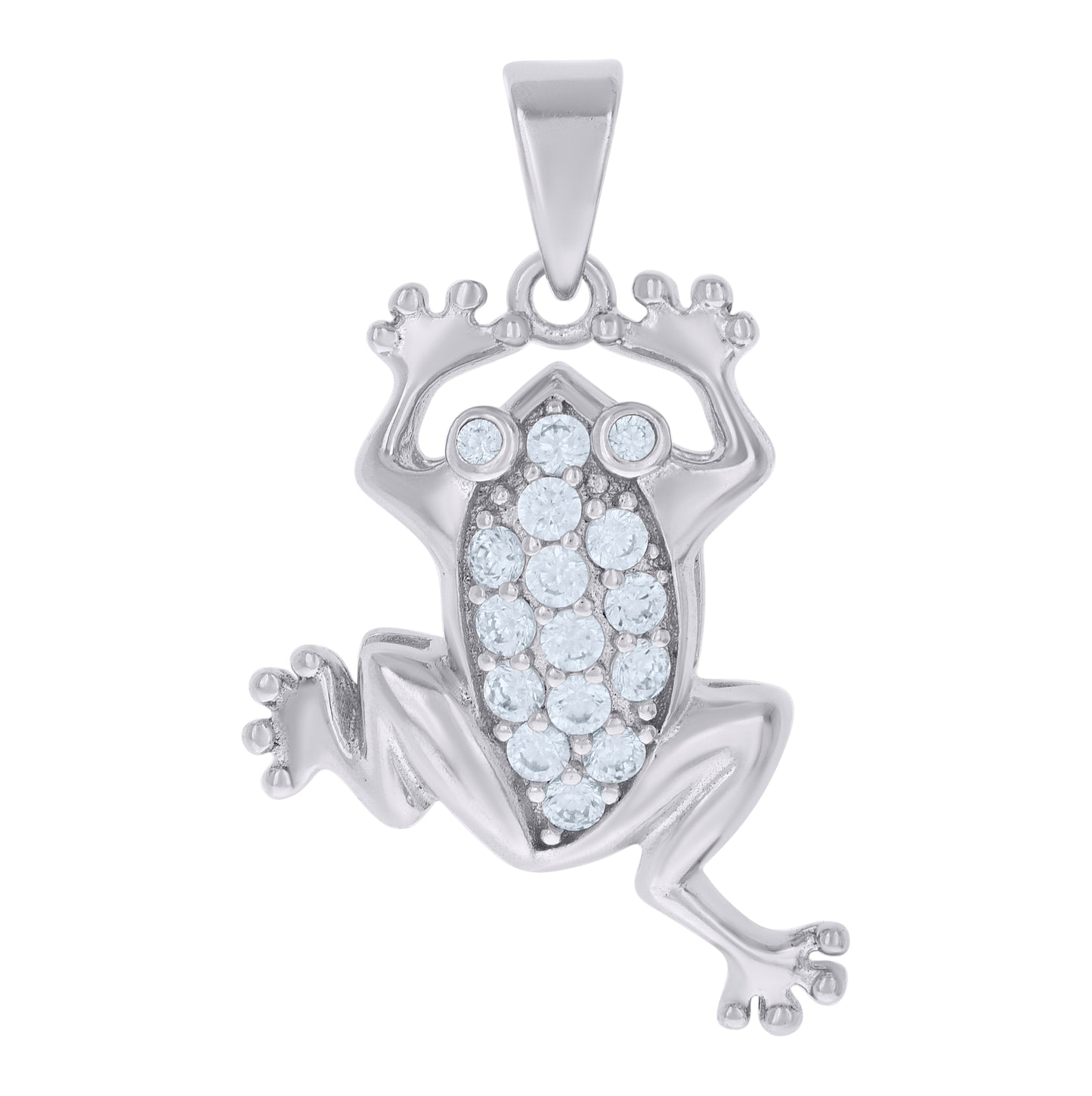 Sterling Silver Mens Cubic Zirconia Frog Charm Pendant