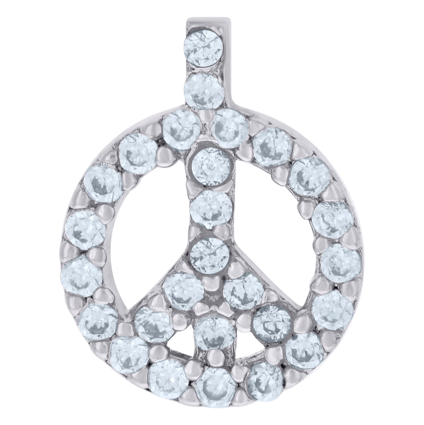 Sterling Silver Unisex Cubic Zirconia Peace Charm Pendant