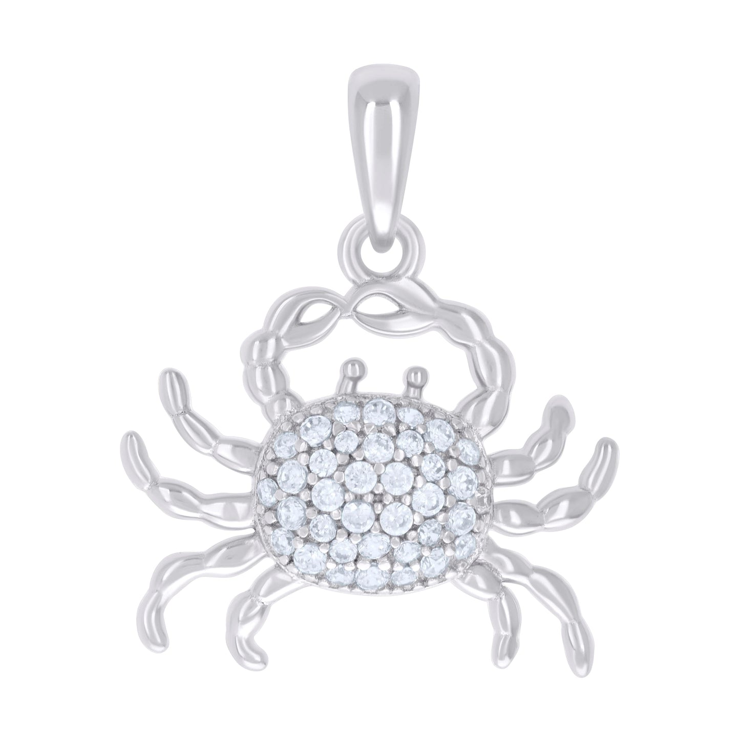 Sterling Silver Mens Cubic Zirconia Animal Crab Charm Pendant