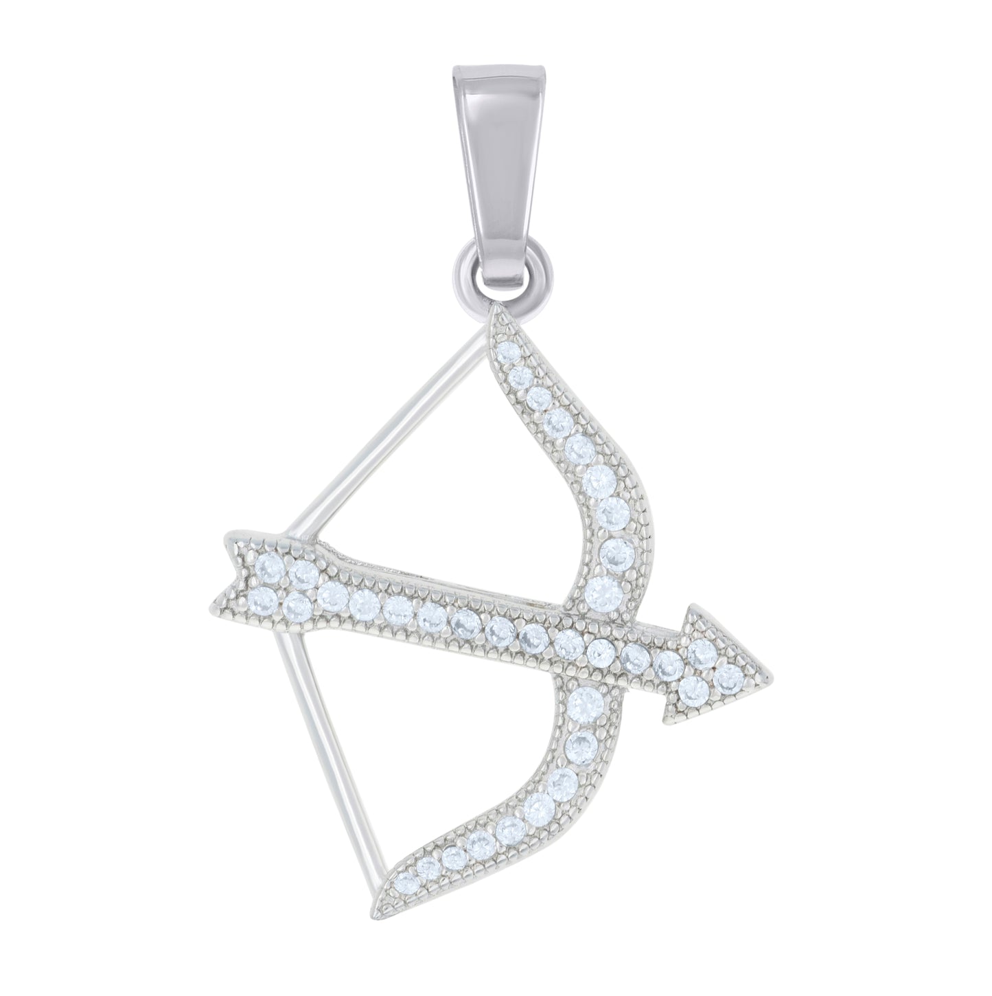 Sterling Silver Mens Cubic Zirconia Archery Sports Charm Pendant