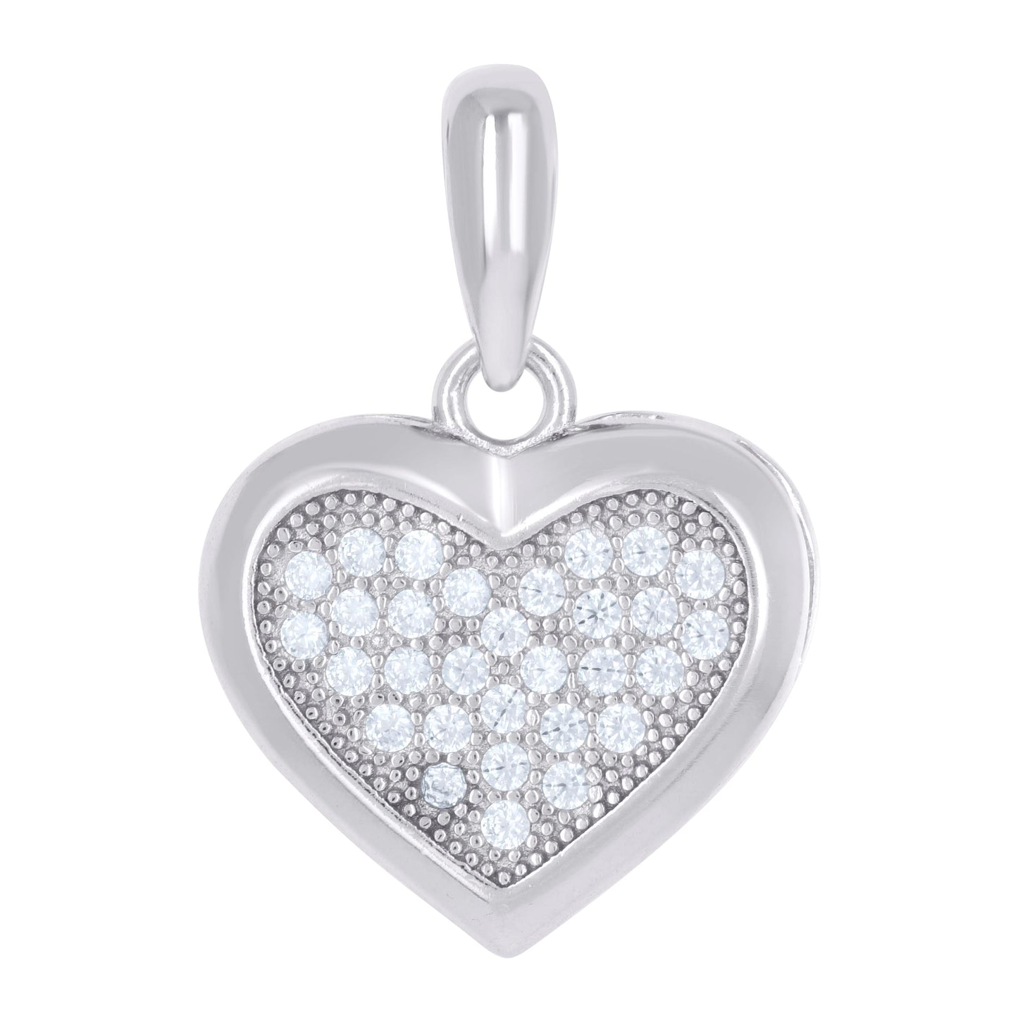 Sterling Silver Womens Cubic Zirconia Heart Charm Pendant