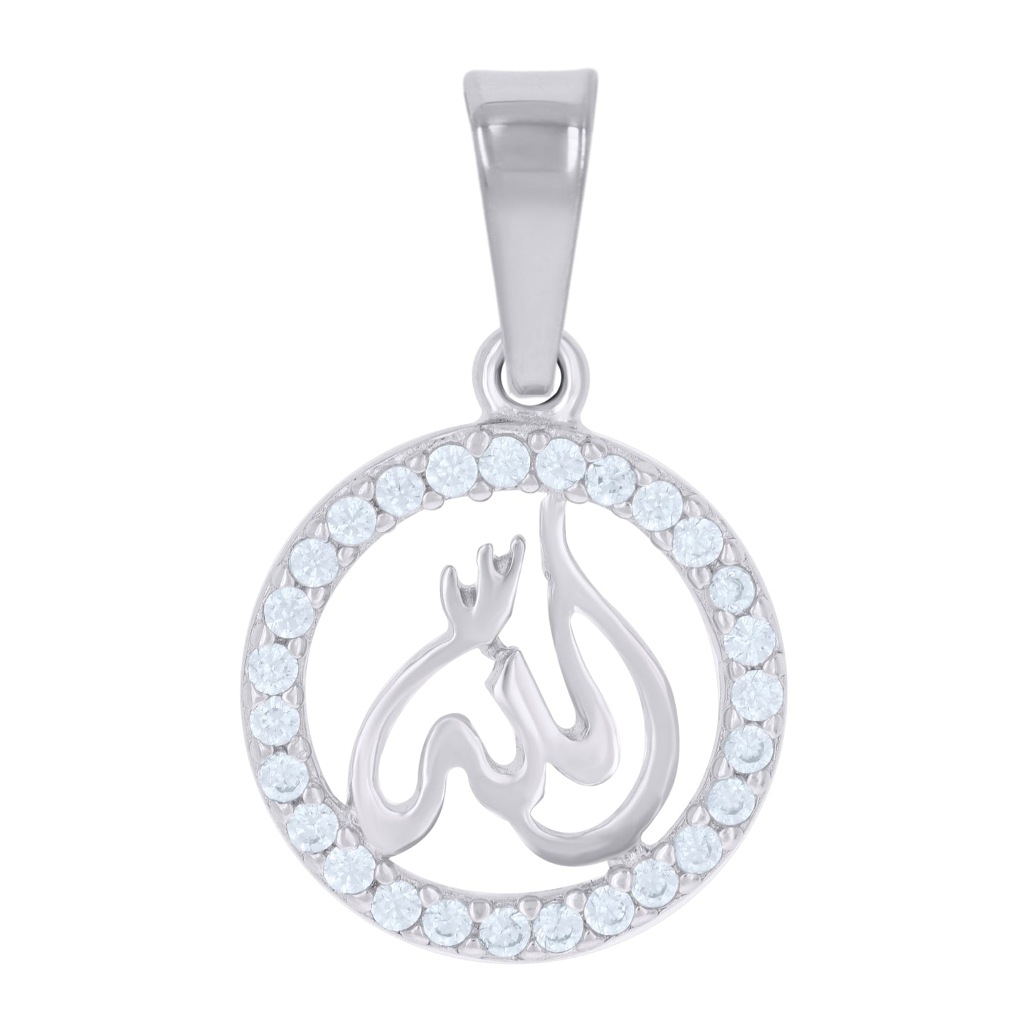 Sterling Silver Unisex Cubic Zirconia Allah Religious Charm Pendant