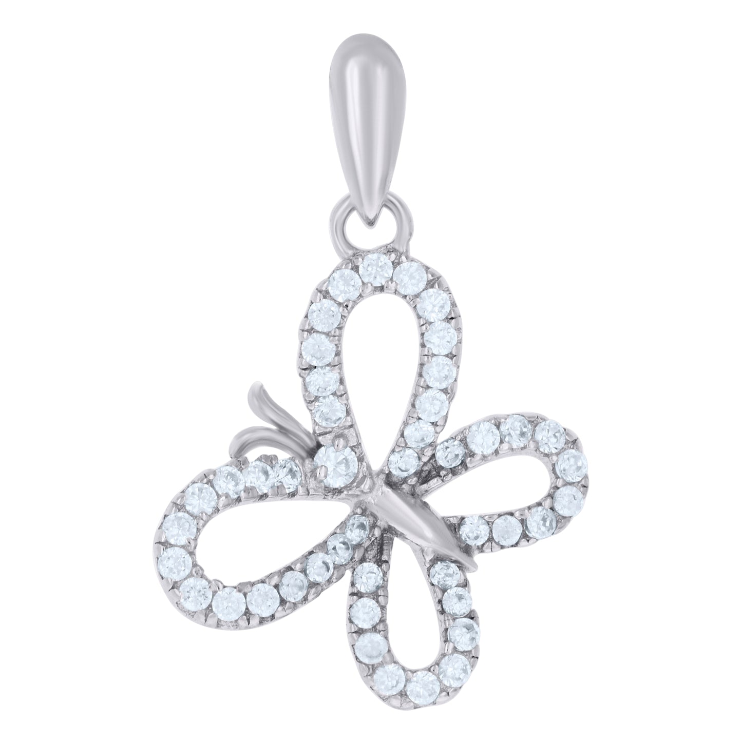 Sterling Silver Womens Cubic Zirconia Butterfly Charm Pendant