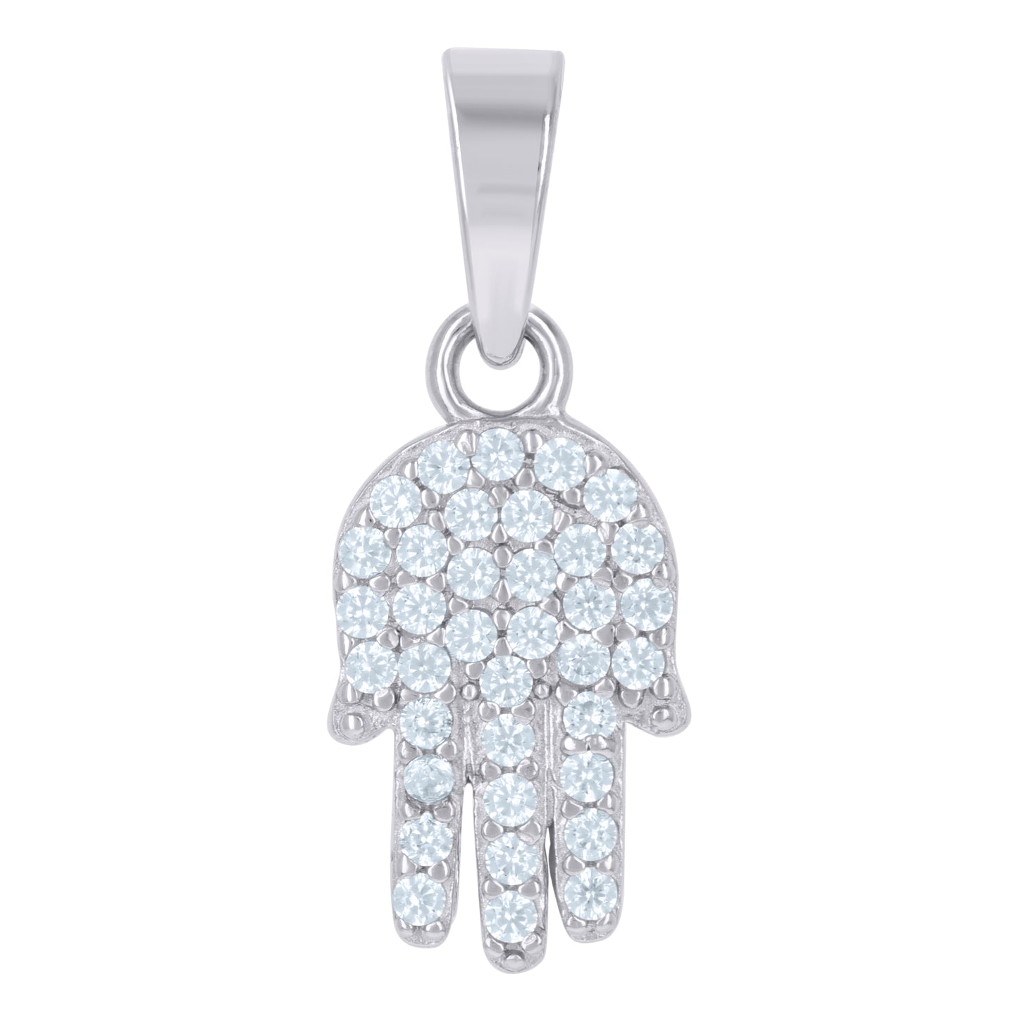 Sterling Silver Unisex Cubic Zirconia Religious Humsa Charm Pendant