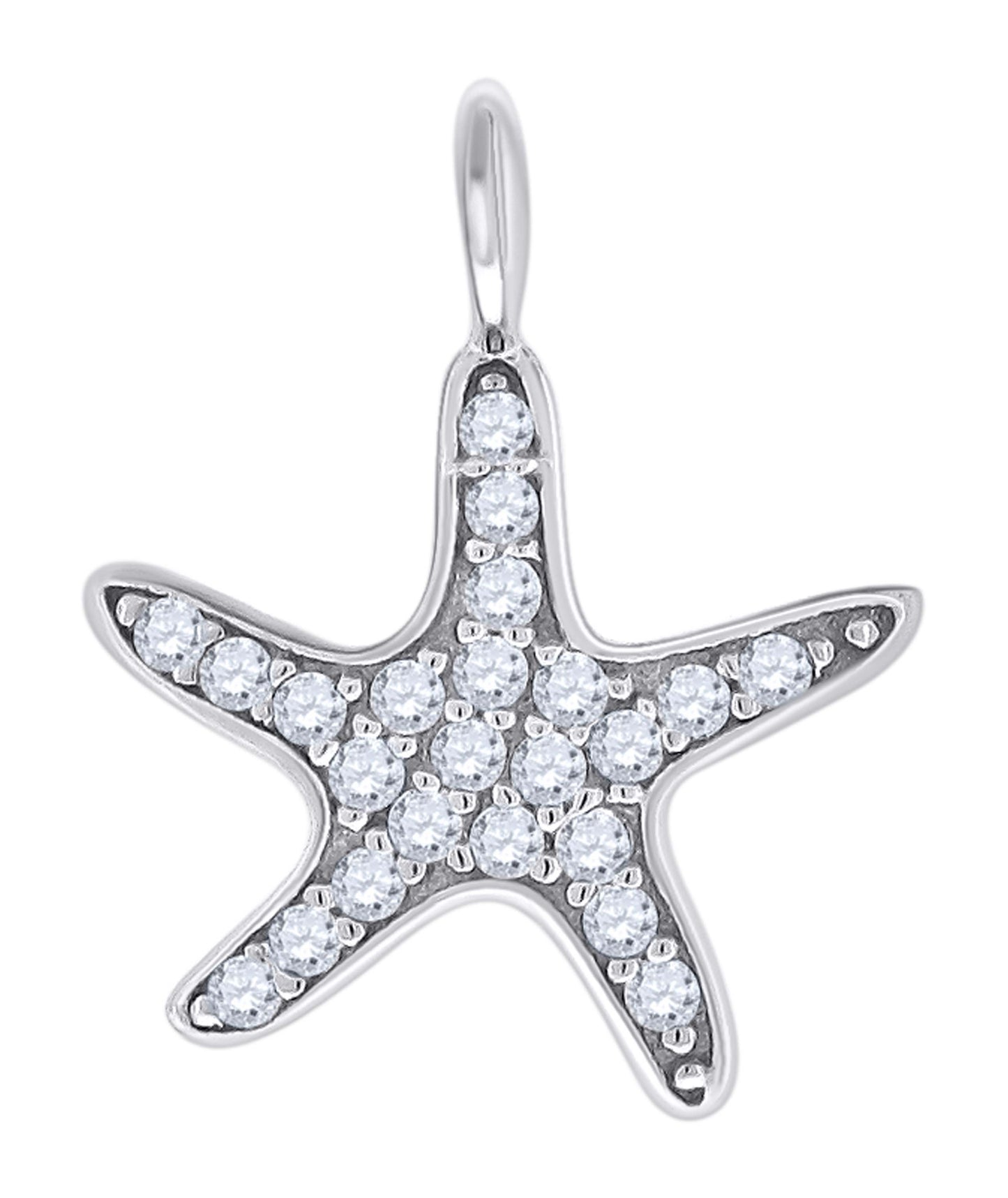 Sterling Silver Unisex Cubic Zirconia Star Fish Charm Pendant