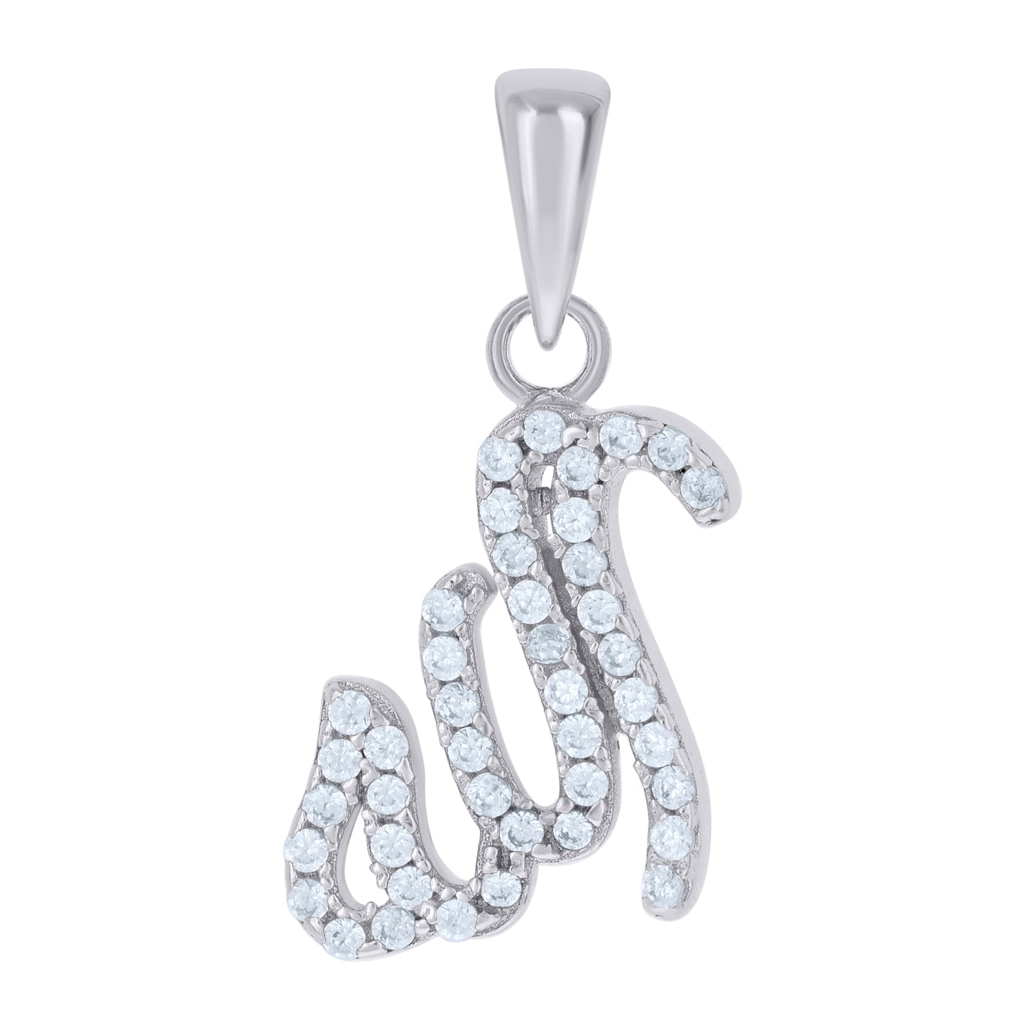 Sterling Silver Unisex Cubic Zirconia Allah Religious Charm Pendant