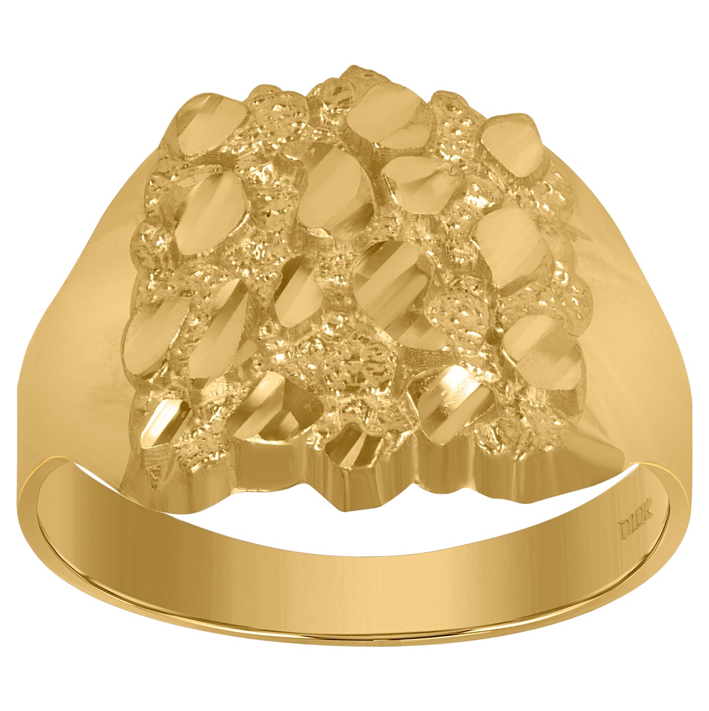 10K Yellow Gold Mens Nugget Diamond Cut Textured Band Ring