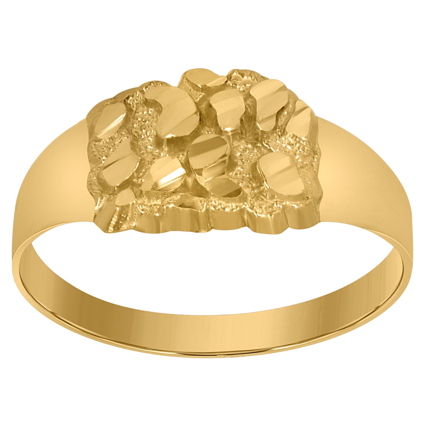 10K Yellow Gold Mens Nugget Diamond Cut Textured Band Ring