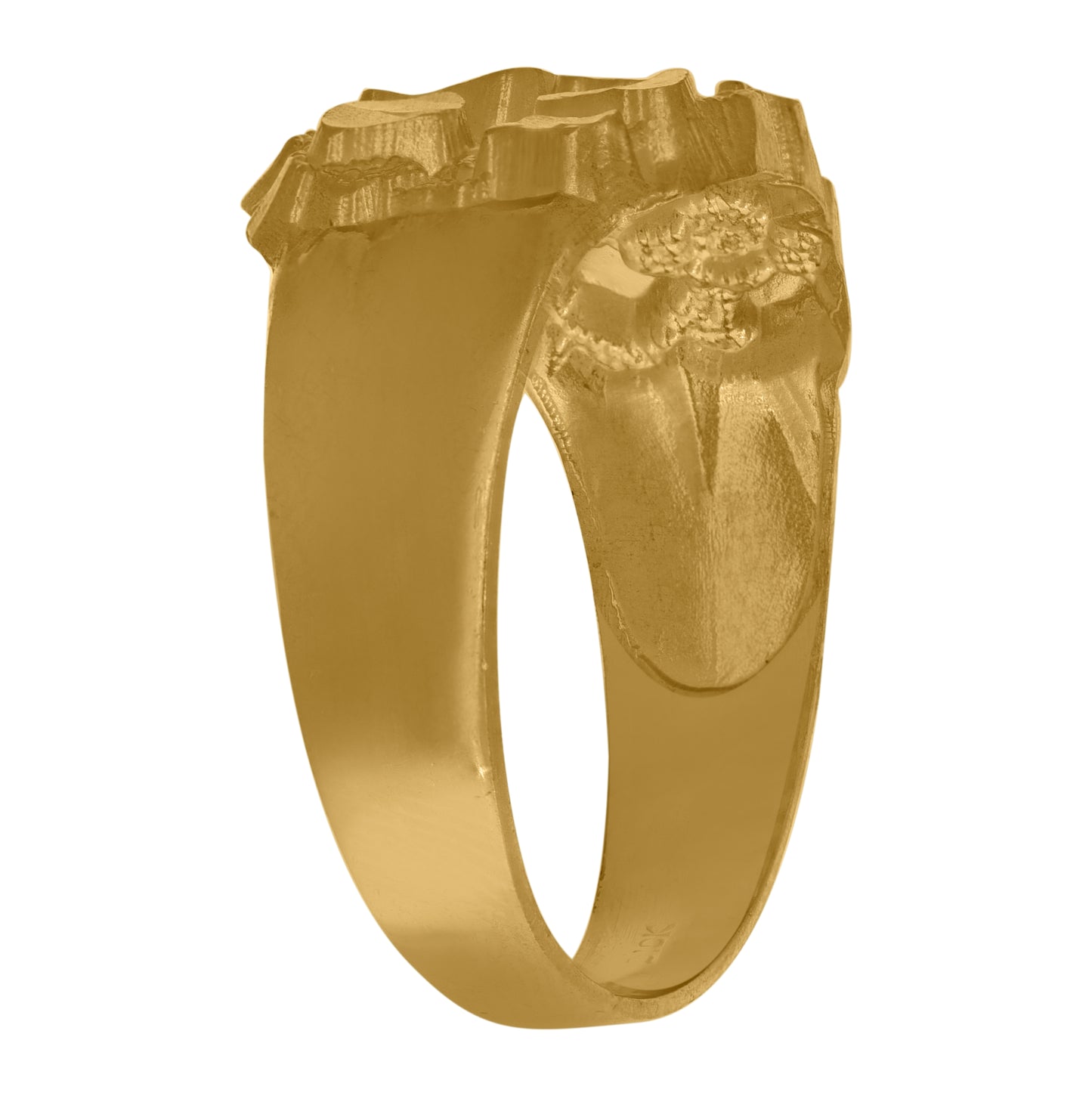 10K Yellow Gold Mens Nugget Diamond Cut Textured Band Ring