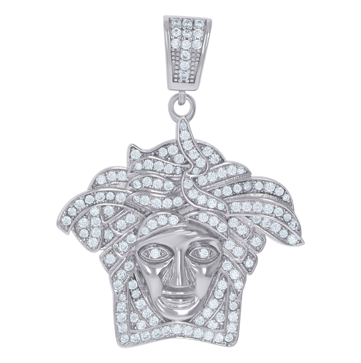 Sterling Silver Mens Cubic-Zirconia Medusa Egyptian Fashion Charm Pendant