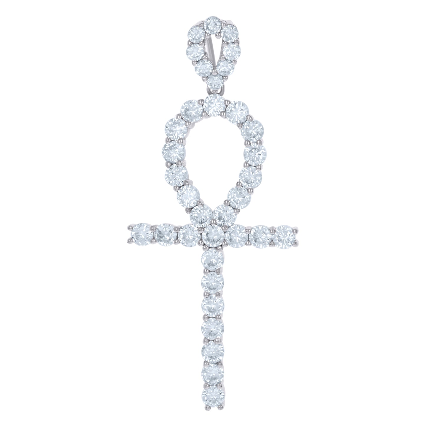 Sterling Silver Unisex Cubic Zirconia Ankh Cross Religious Charm Pendant