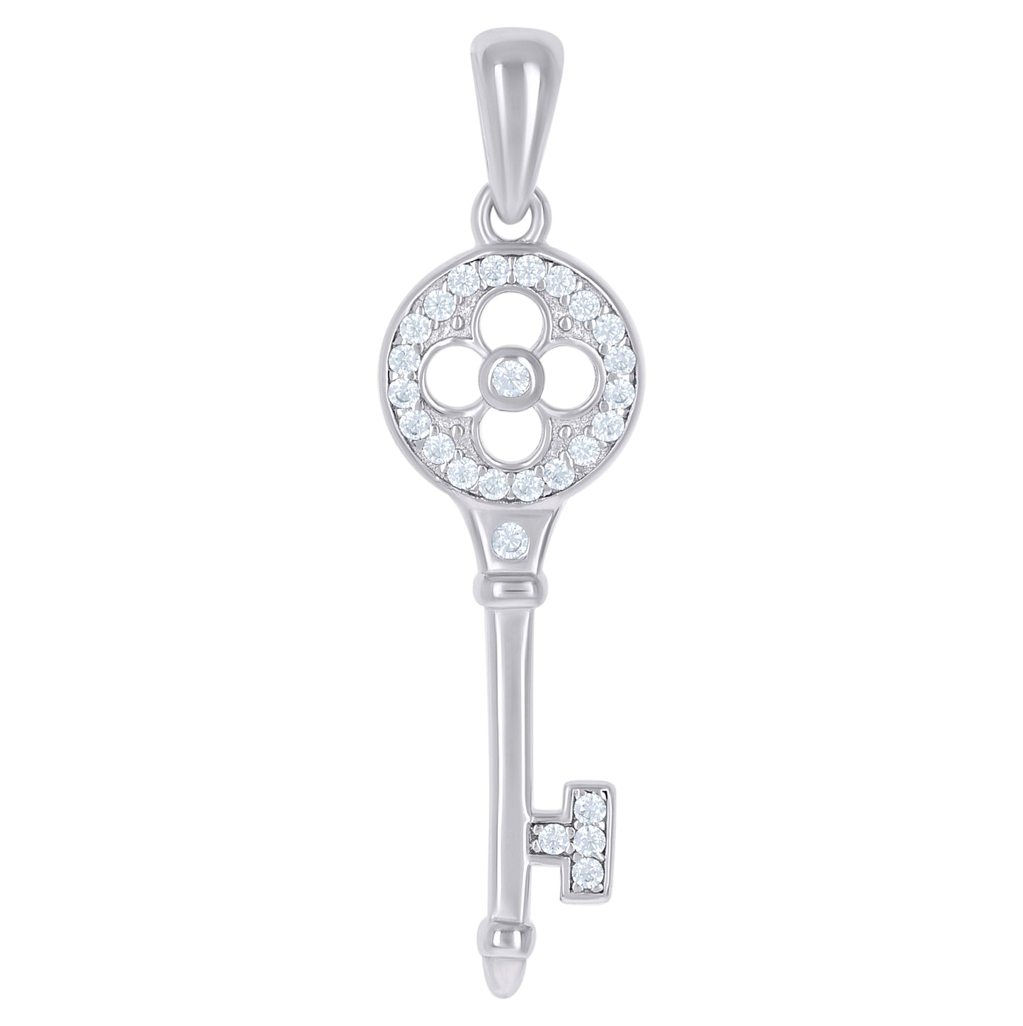 Sterling Silver Womens Cubic-Zirconia Key Charm Pendant