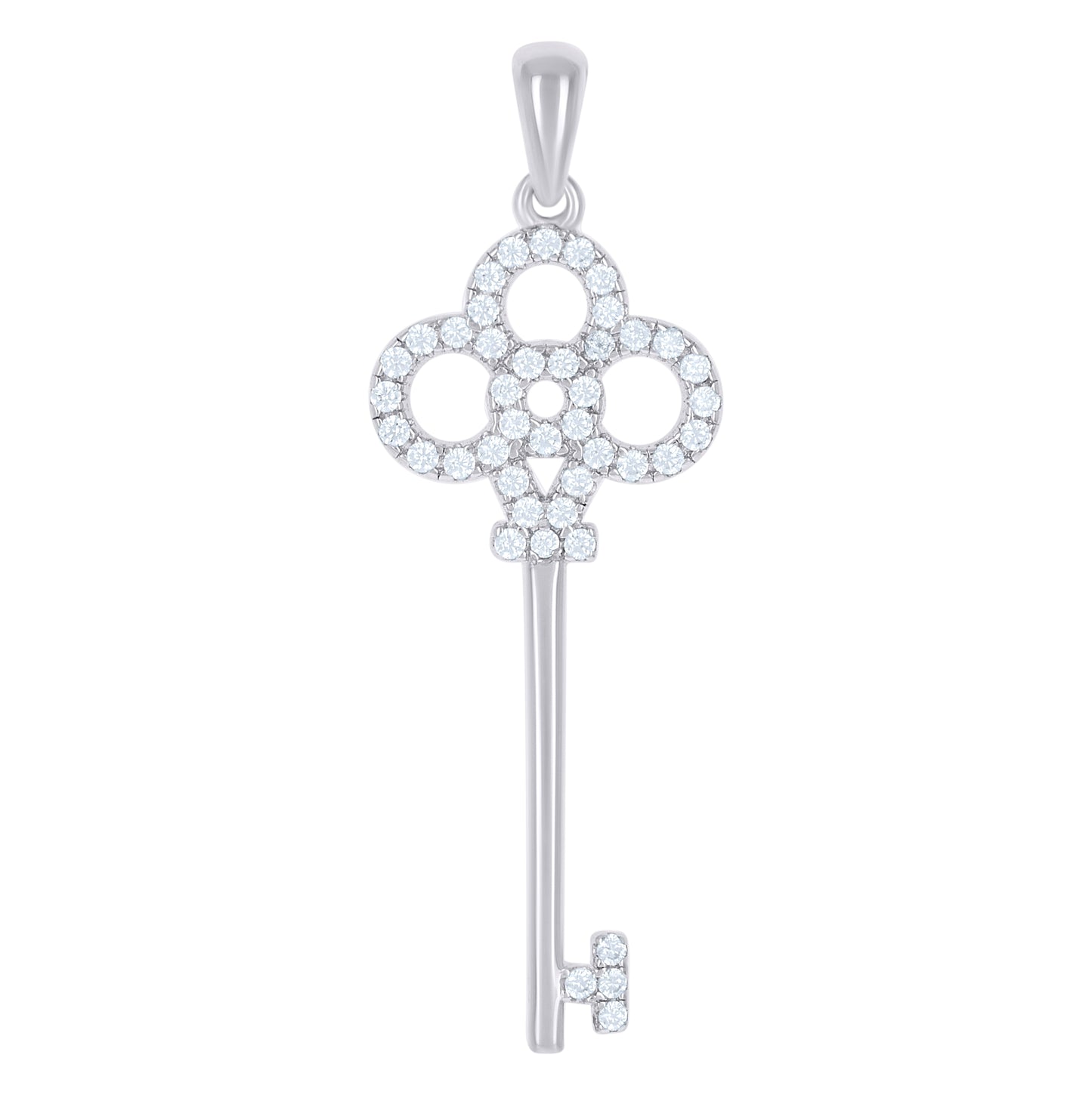 Sterling Silver Womens Cubic-Zirconia Key Charm Pendant