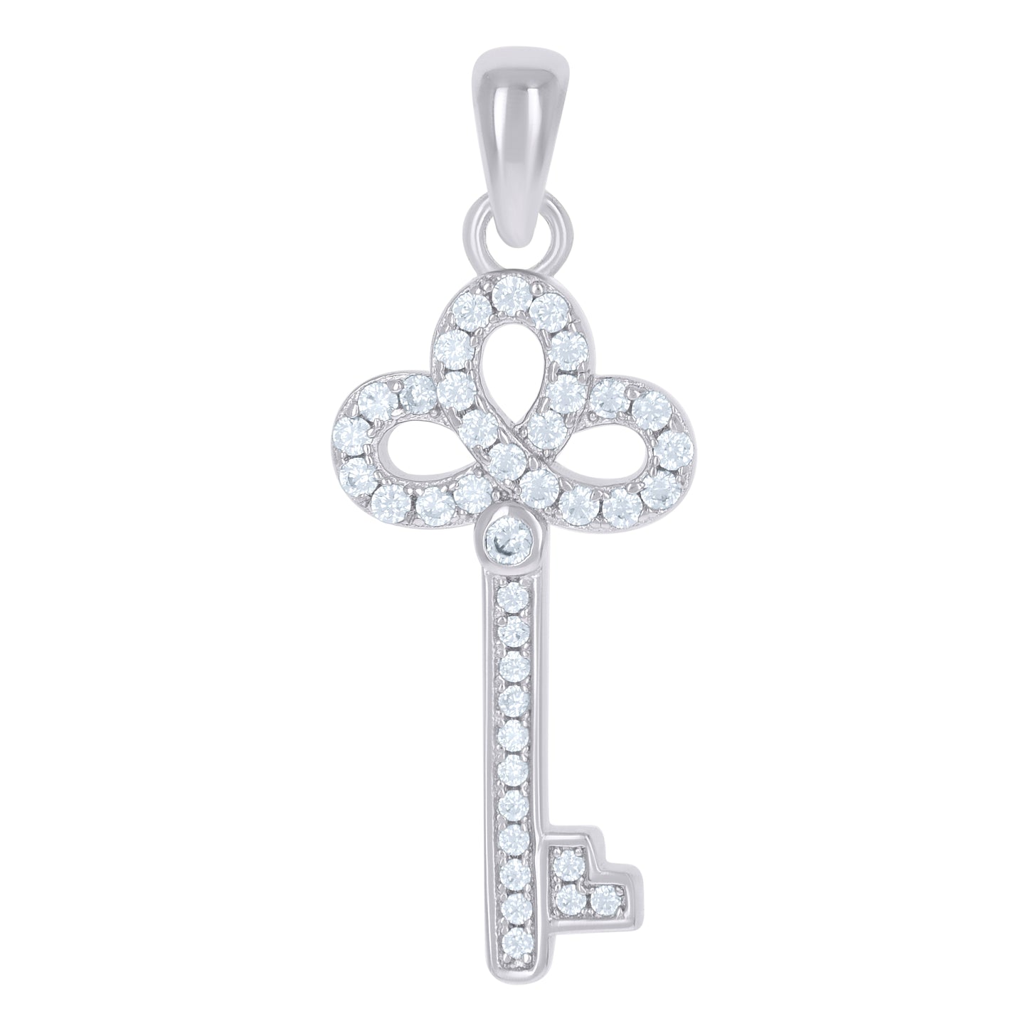 Sterling Silver Womens Cubic-Zirconia Key Charm Pendant