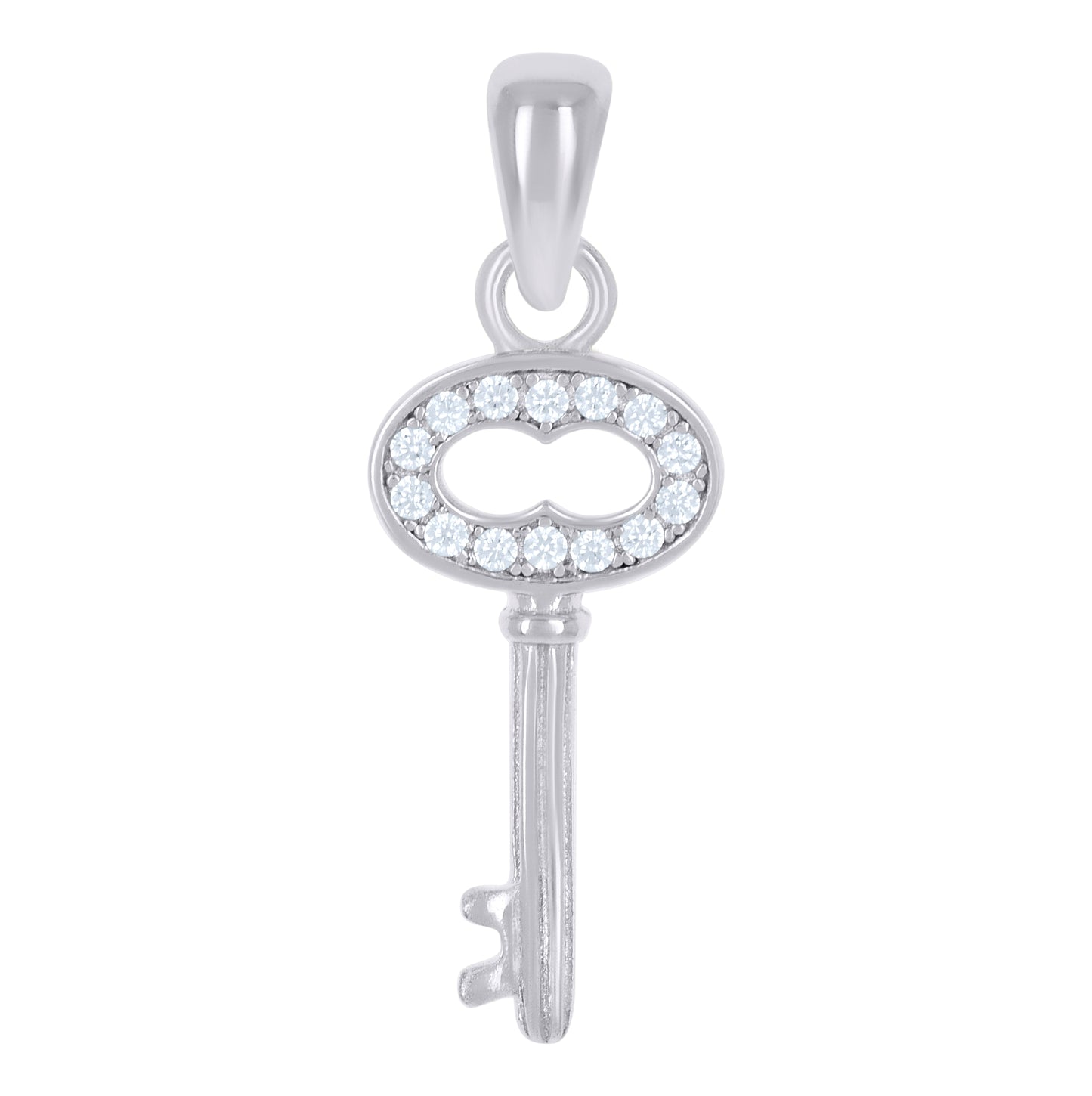 Sterling Silver Womens Cubic-Zirconia Key Charm Pendant