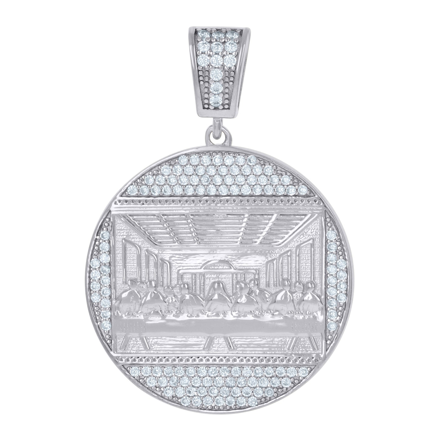 Sterling Silver Unisex Cubic Zirconia Last Supper Religious Pendant Charm