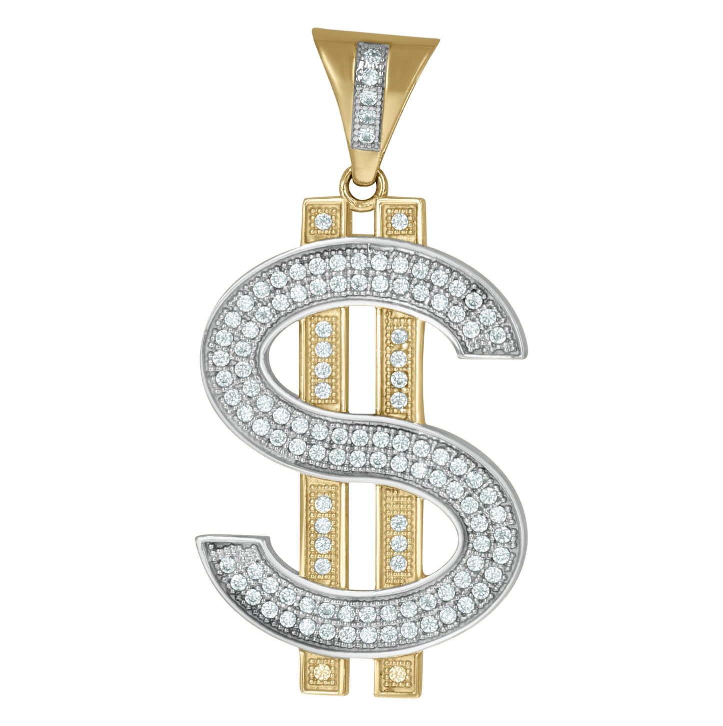 10K Gold Two-Tone Mens Dollar Sign Currency Charm Pendant