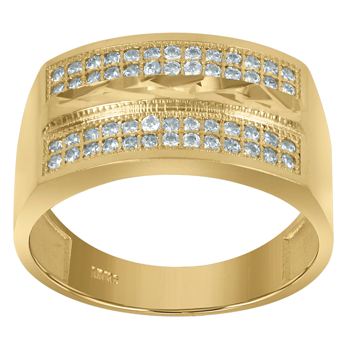 10K Two-Tone Gold Mens Cubic Zirconia Diamond Cut Wedding Band Ring