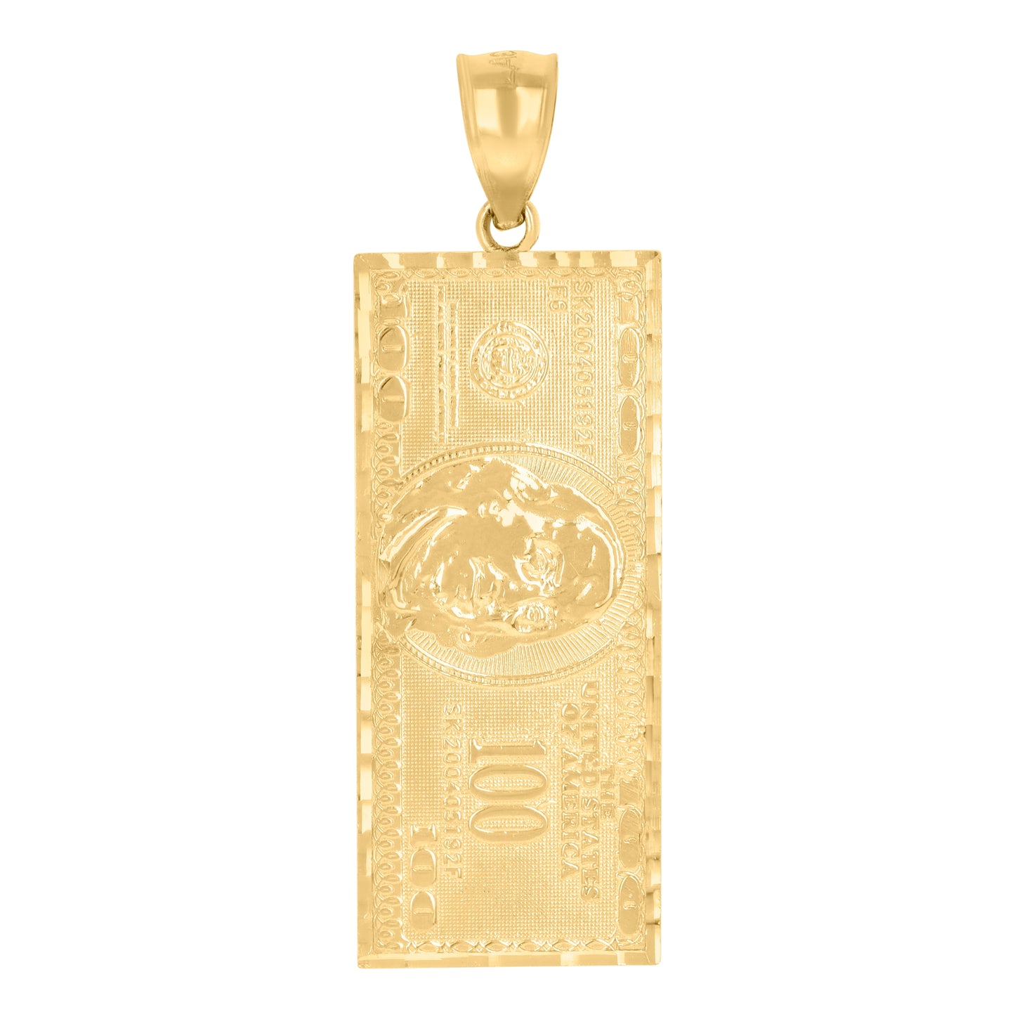 10K Yellow Gold Mens 100 Dollar Bill Fashion Charm Pendant