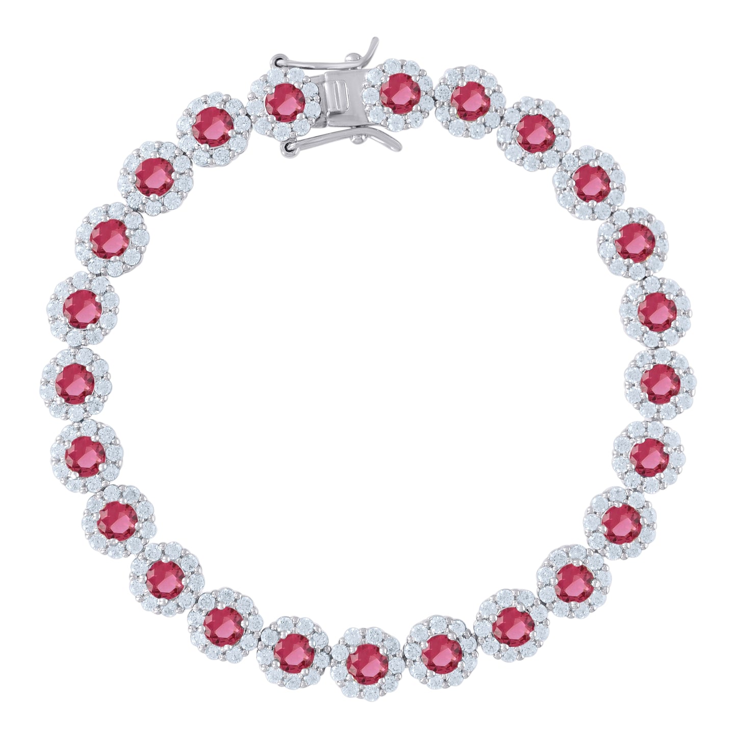 Sterling Silver Womens Cubic Zirconia Fancy Tennis Flower Bracelet Size 8 Inches