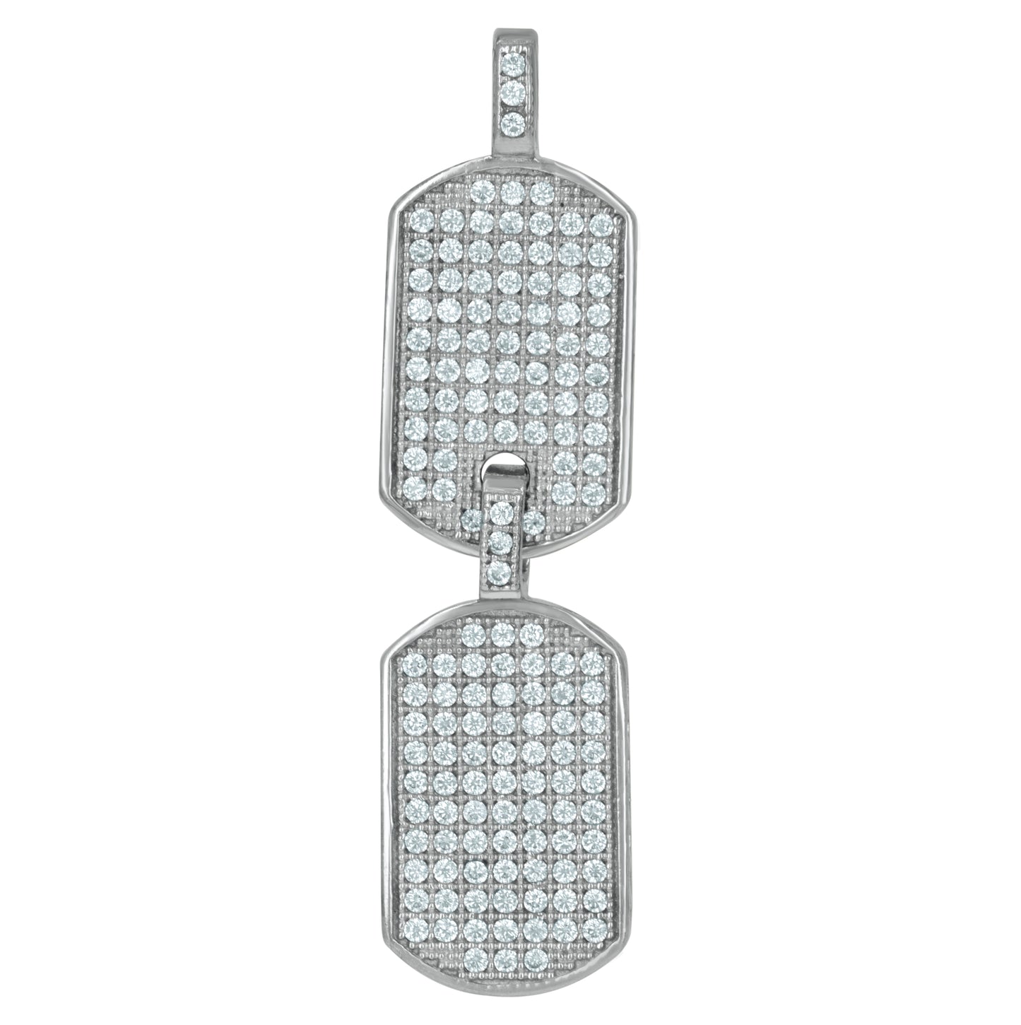 10K White Gold Cubic-Zirconia Mens Double Dog Tag Charm Pendant