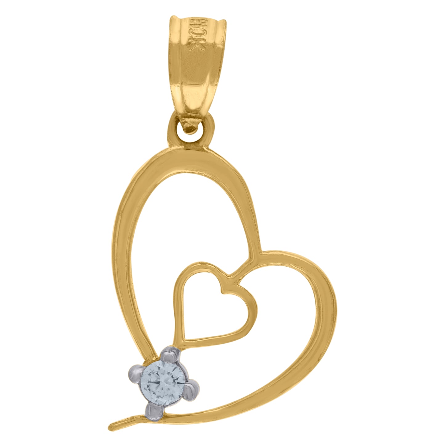 10K Two-Tone Gold Womens Cubic Zirconia Cubic-Zirconia Double Heart Love Charm Pendant