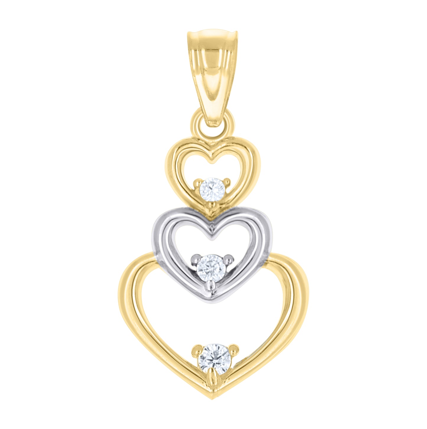 10K Two-Tone Gold Womens Cubic Zirconia Cubic-Zirconia Triple Hearts Love Charm Pendant