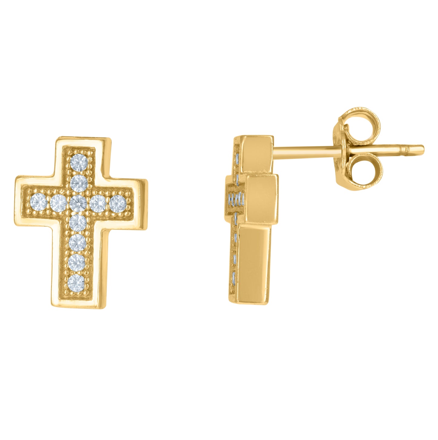 10K Two-Tone Gold Mens Cubic Zirconia Cubic-Zirconia Cross Religious Stud Earrings