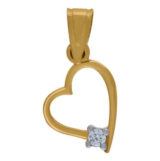 10K Two-Tone Gold Womens Cubic Zirconia Cubic-Zirconia Love Heart Charm Pendant
