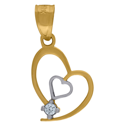10K Gold Two-Tone Cubic-Zirconia Womens Heart Charm Pendant