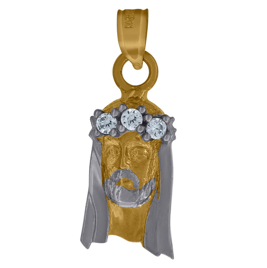 10K Gold Two-Tone Cubic-Zirconia Unisex Jesus Religious Charm Pendant