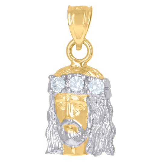 10K Gold Two-Tone Cubic-Zirconia Unisex Jesus Religious Charm Pendant