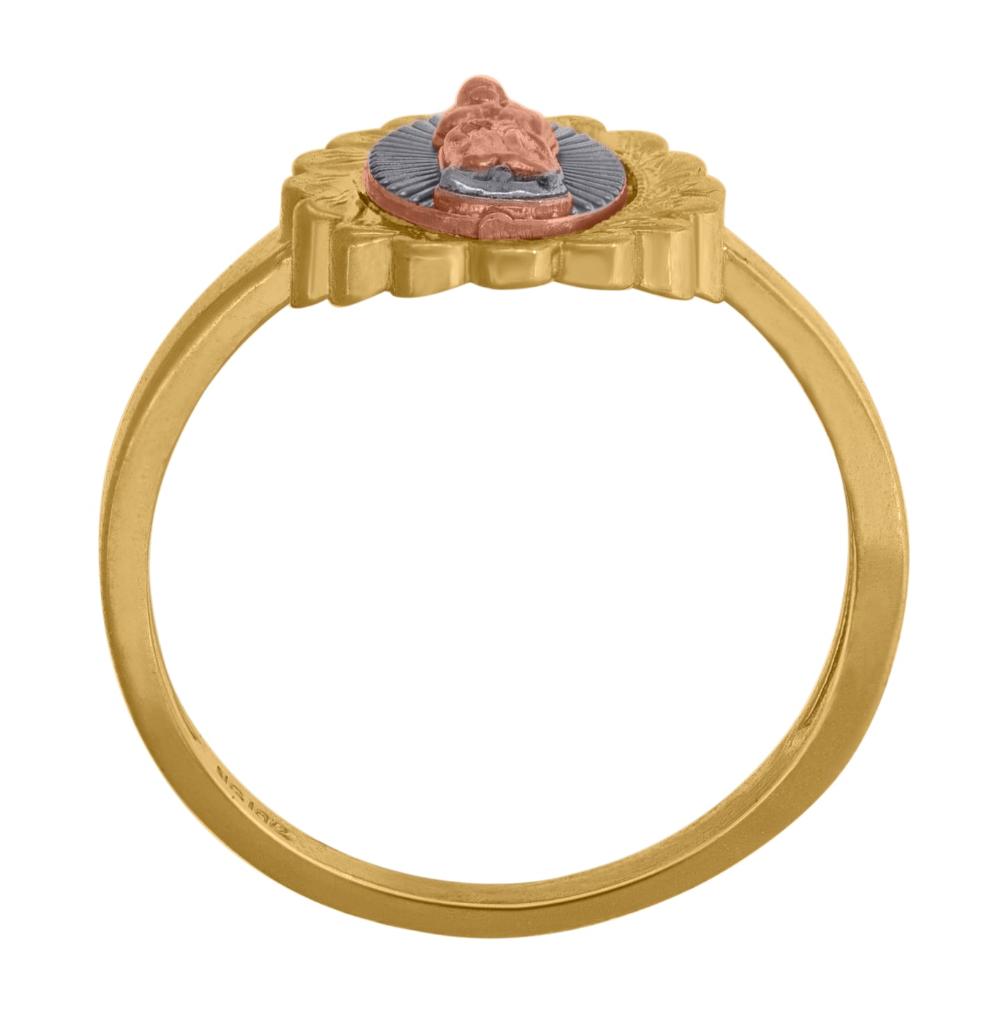 10K Tri-Color Gold Womens Diamond Cut Textured Lady Of Guadalupe Religious Ring