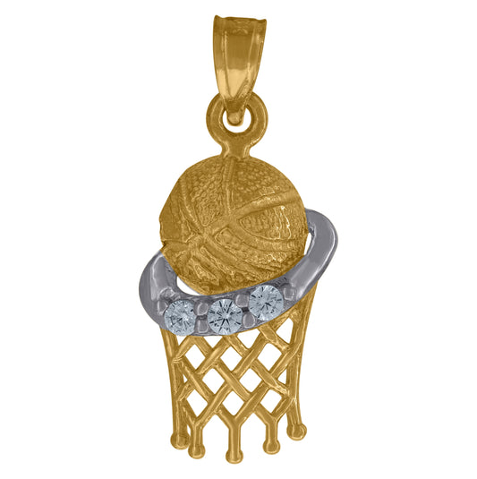 10K Gold Two-Tone Cubic-Zirconia Unisex Basket Ball Sports Charm Pendant