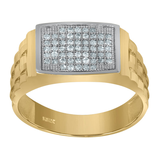 10K Two-Tone Gold Mens Round Cubic Zirconia Engagement Ring