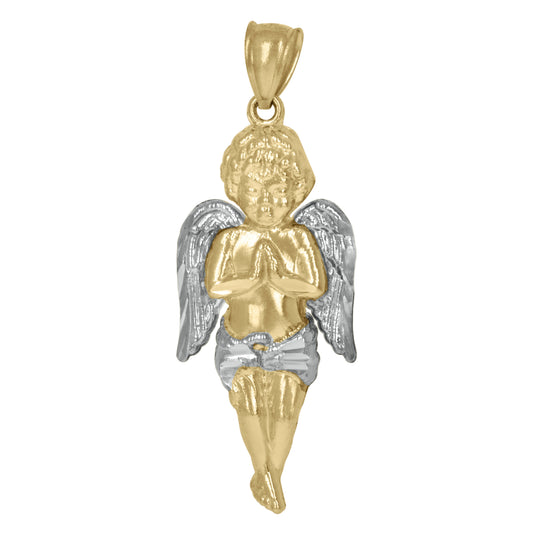 10K Gold Two-Tone Mens Angel Religious Charm Pendant
