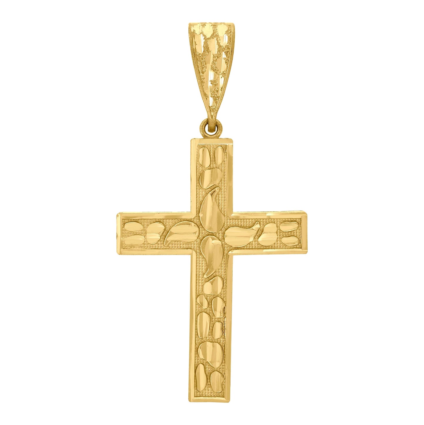 10K Yellow Gold Diamond-Cut Nugget Mens Cross Religious Charm Pendant