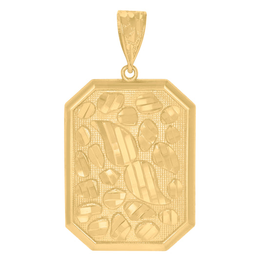 10K Yellow Gold Mens Women Textured Charm Pendant