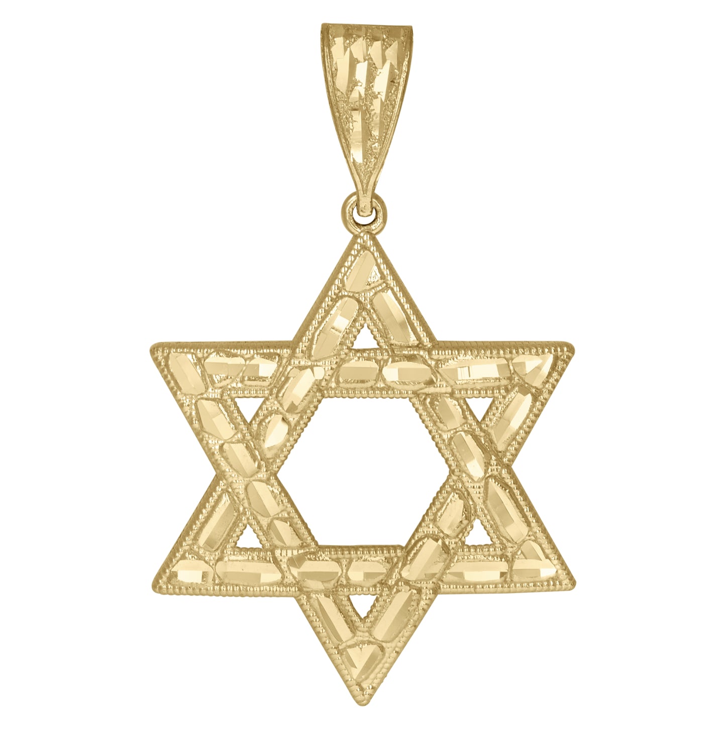 10K Yellow Gold Mens Women Nugget Textured Star Of David Religious Charm Pendant