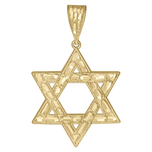 10K Yellow Gold Mens Women Nugget Textured Star Of David Religious Charm Pendant