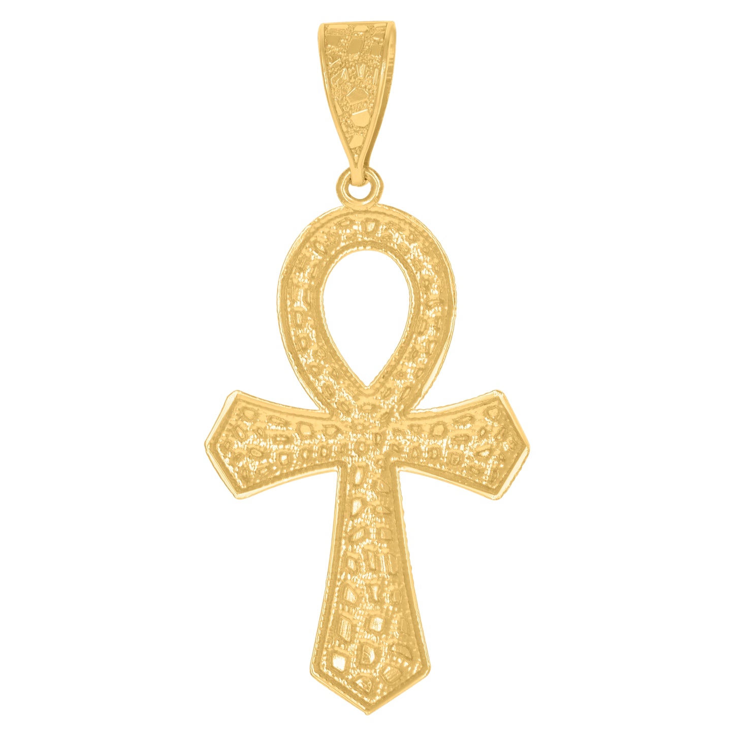 10K Yellow Gold Diamond-Cut Nugget Mens Ankh Cross Religious Charm Pendant