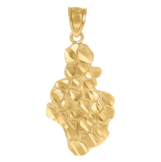 10K Yellow Gold Mens Women Nugget Textured Charm Pendant