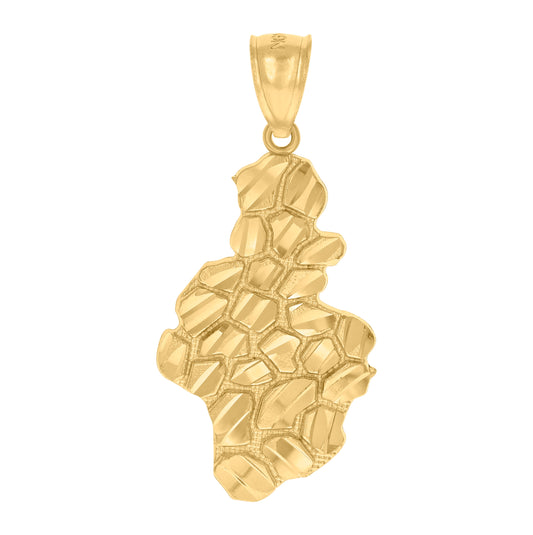 10K Yellow Gold Mens Women Nugget Textured Charm Pendant