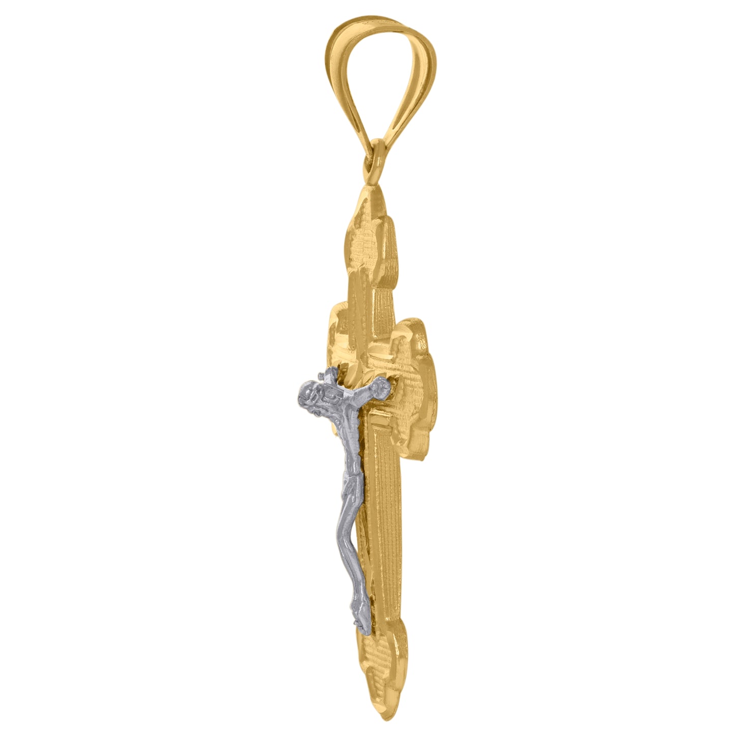 10K Gold Two-Tone Diamond-Cut Mens Cross Crucifix Religious Charm Pendant