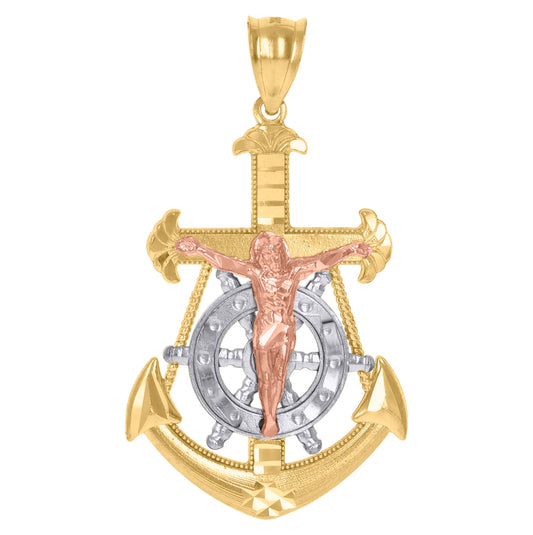 10K Tri-Color Gold Mens Women Crucifix Religious Charm Pendant