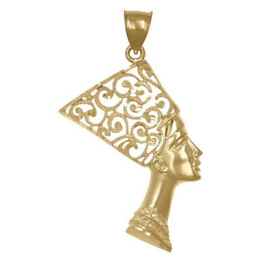 10K Yellow Gold Diamond-Cut Mens Nefertiti Egyptian Charm Pendant