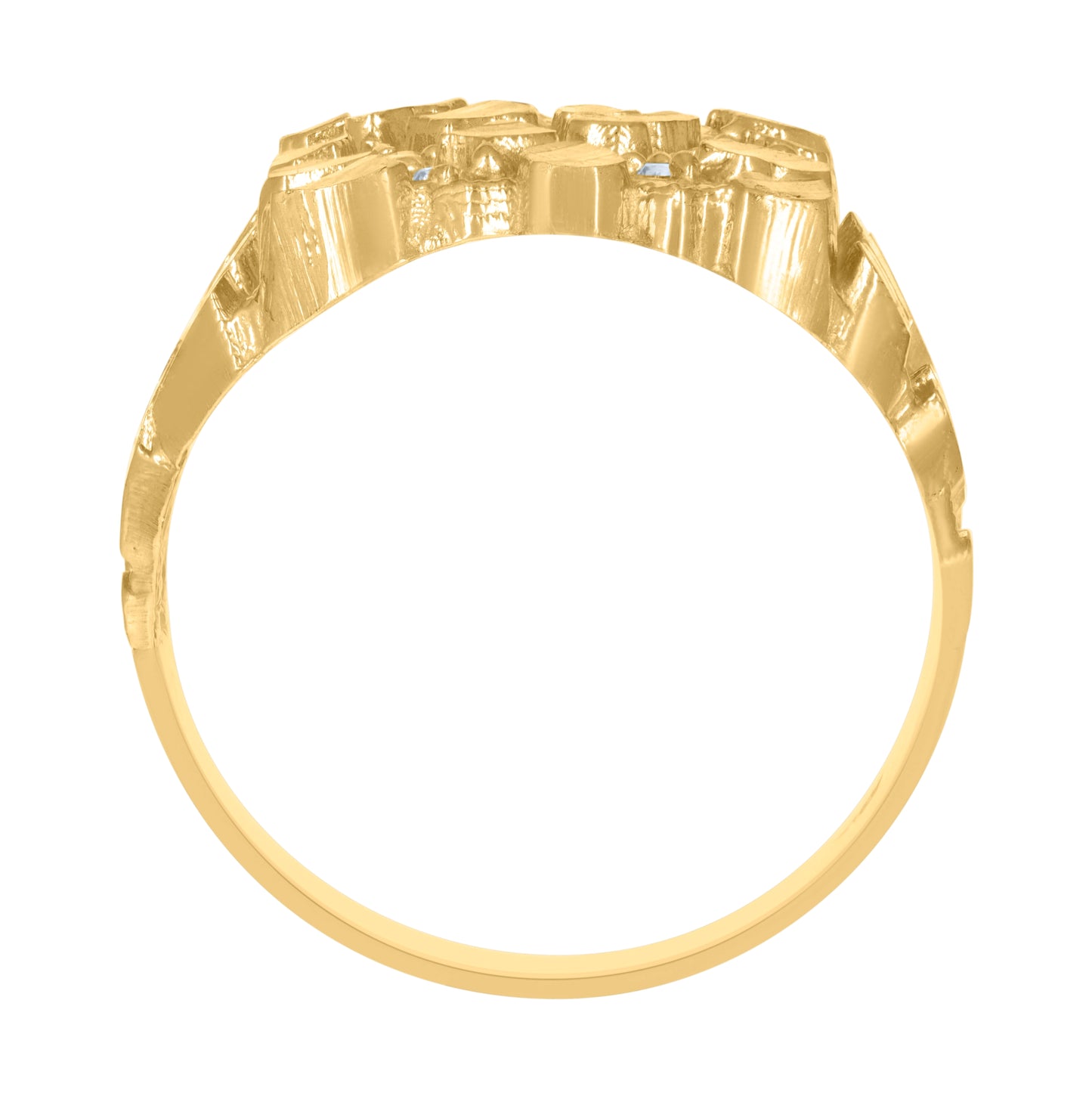 10K Yellow Gold Mens Diamond Cut Textured Nugget Ring